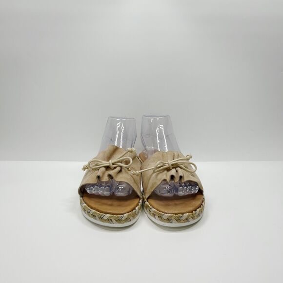 Andre Assous Beige Suede Bow Sandals, Espadrille look but solid sole, size 8 - Picture 3 of 7